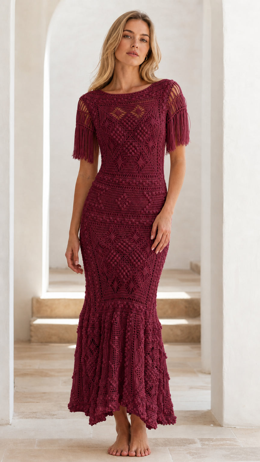 Full front view in burgundy color variant