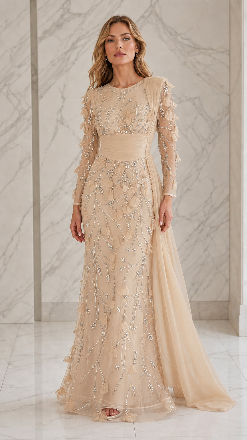 Front view of the champagne evening gown variant