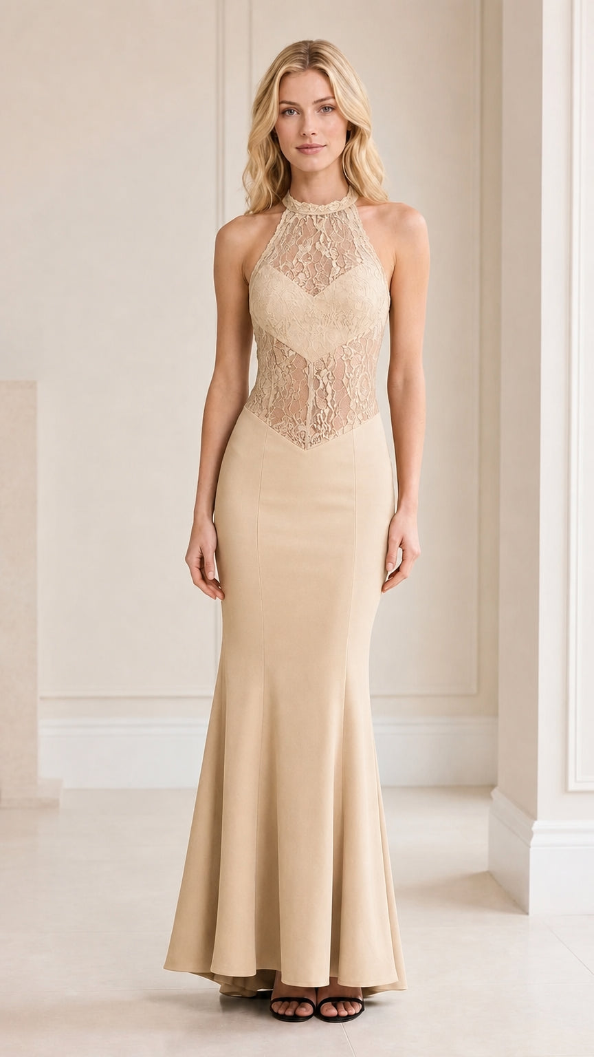 Front view of champagne evening dress variant