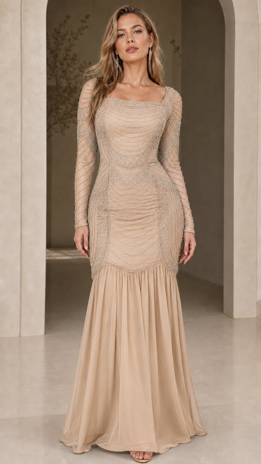Full front view in champagne color variant