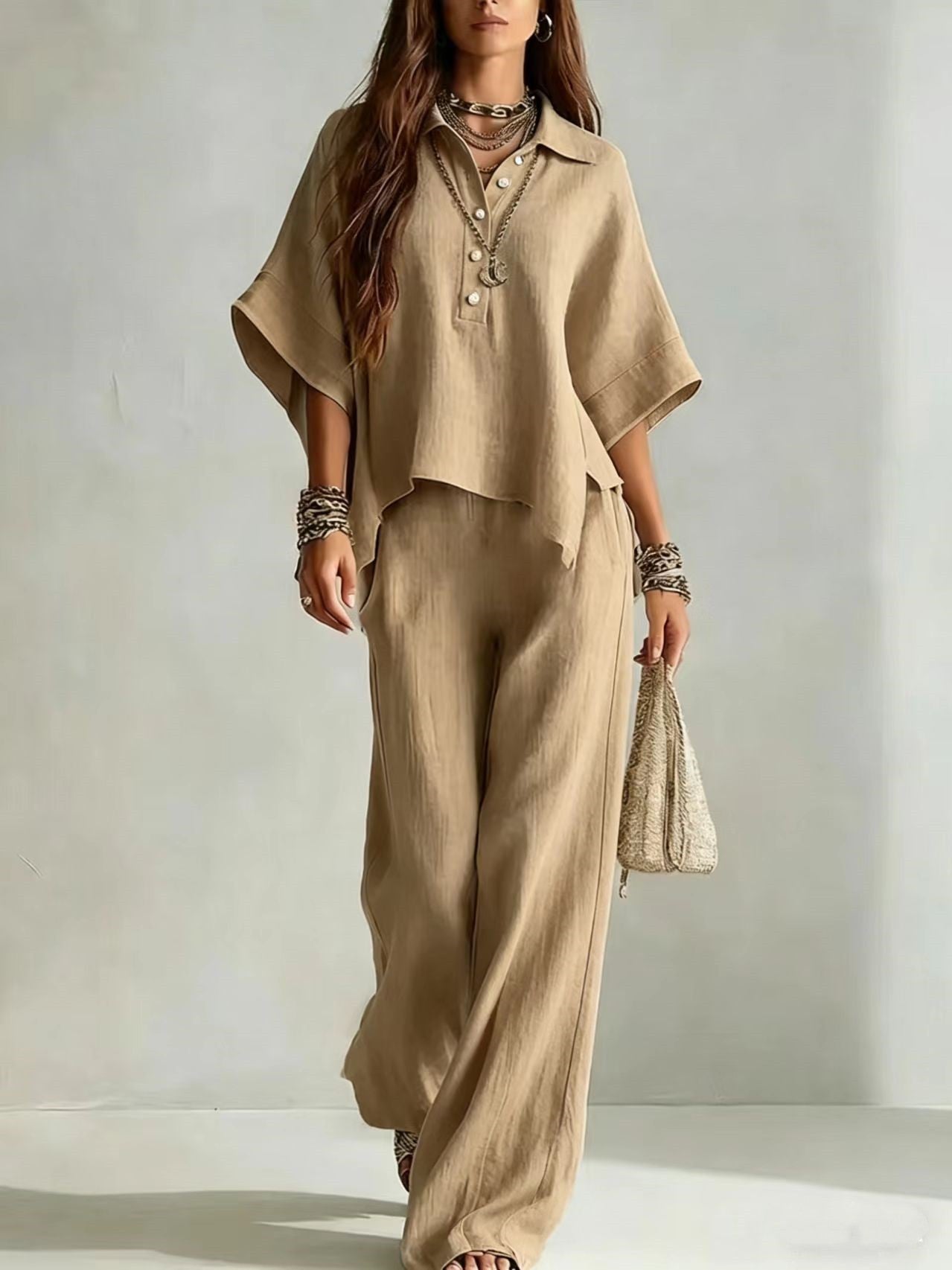 Effortless Linen-Blend Wide Leg Two-Piece Set