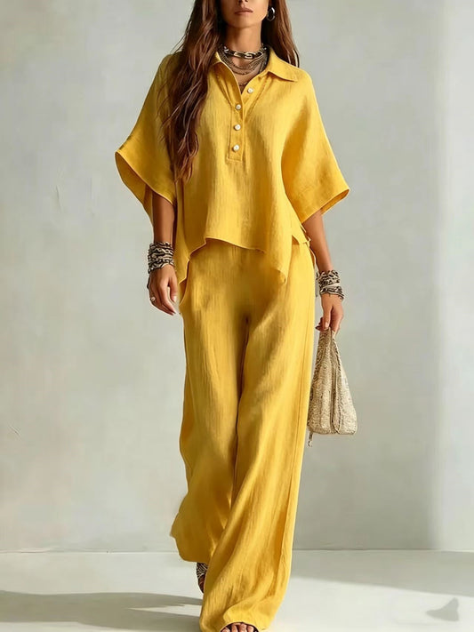 Effortless Linen-Blend Wide Leg Two-Piece Set