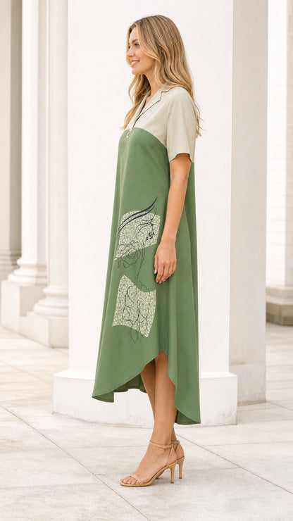 Green colorblock midi dress side view