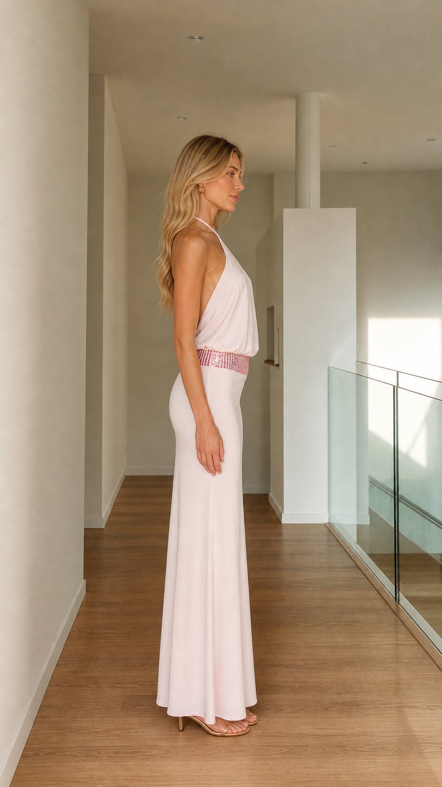Side view of Light Pink maxi dress