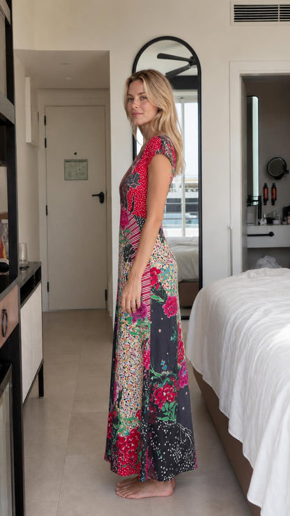 Side profile view of maxi dress