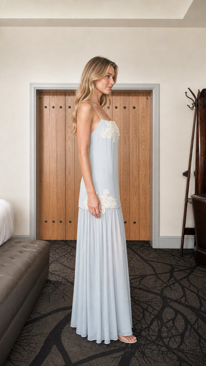 Elegance Applique Cami Maxi Dress in Light Blue side view