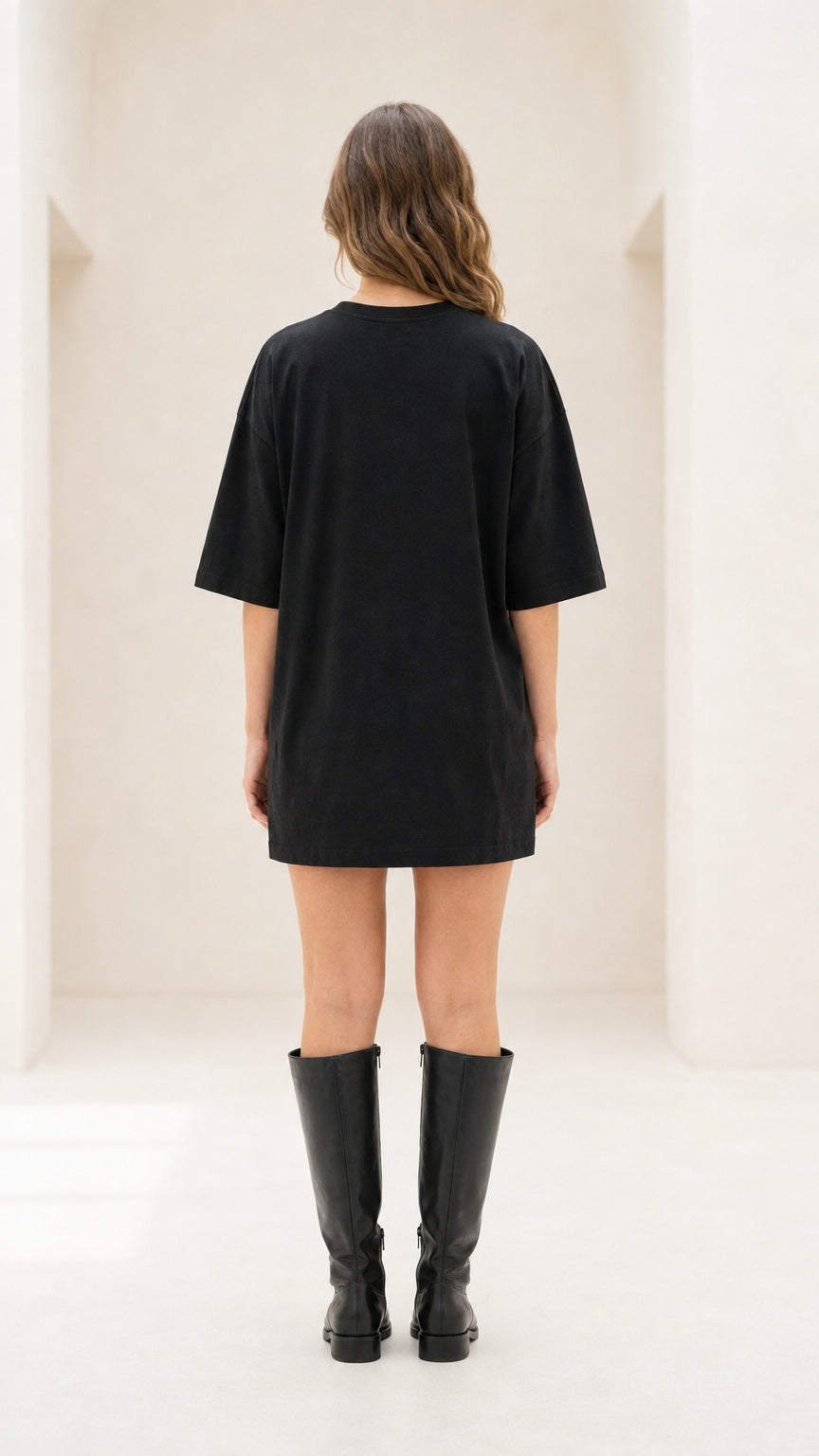 Back view of black t-shirt dress