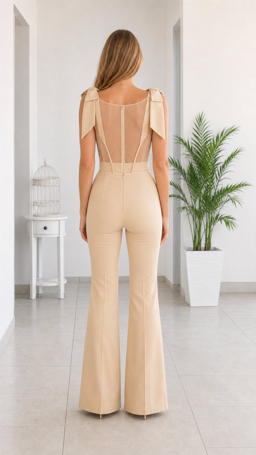 Back view showing sheer mesh corset details