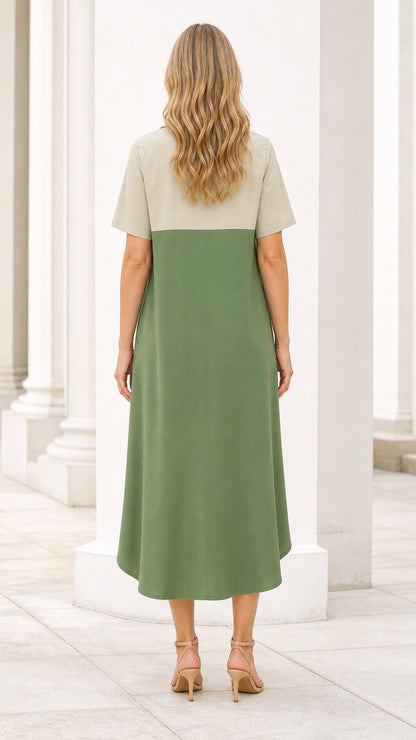 Green colorblock midi dress back view