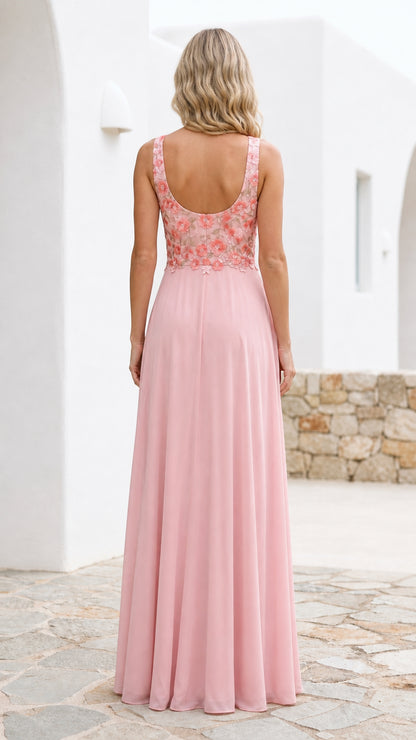 Back view of pink maxi dress