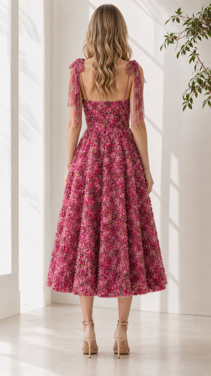 Back view of hot pink dress showing strap details