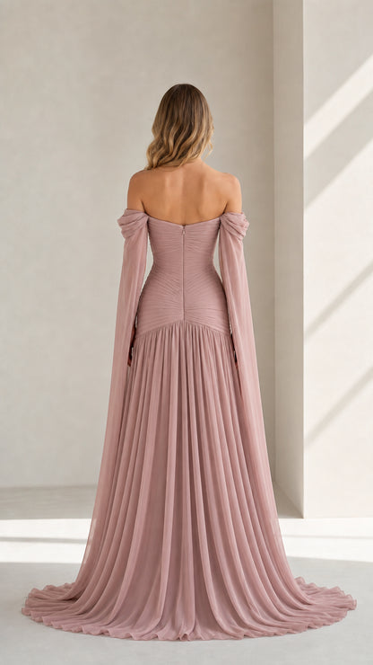 Back view of dusty pink formal maxi dress