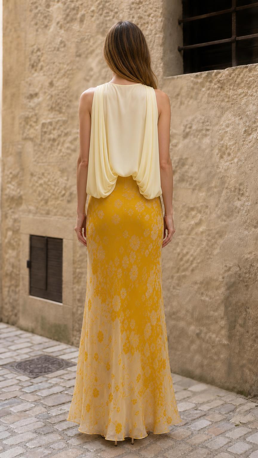 Back view of yellow maxi dress