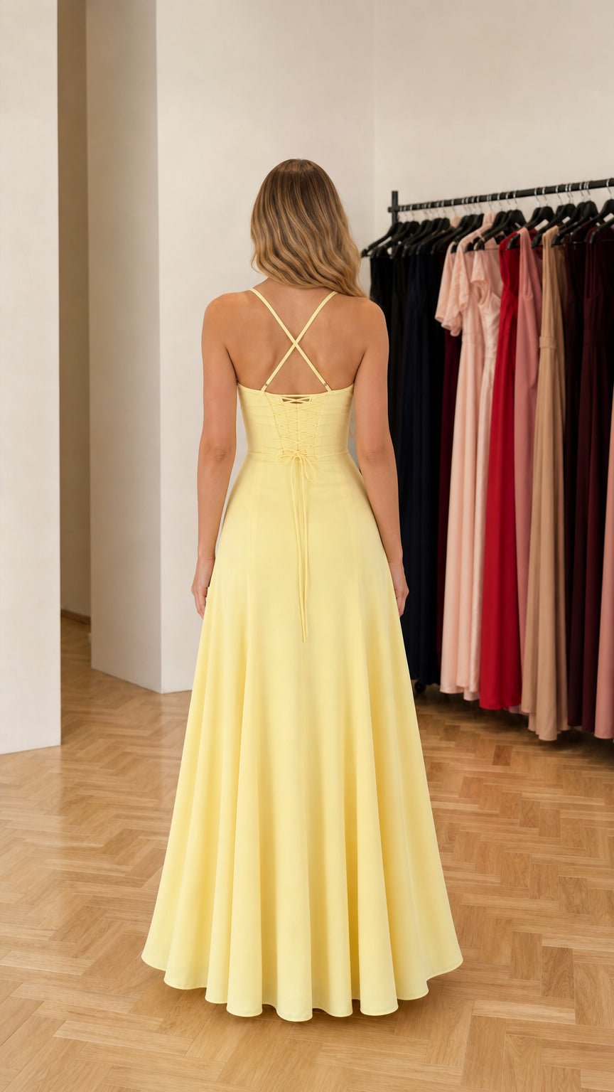 Back view showing criss-cross straps and lace-up detail