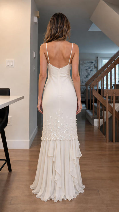 Back view of White maxi dress
