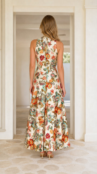 Back view of ivory floral maxi dress