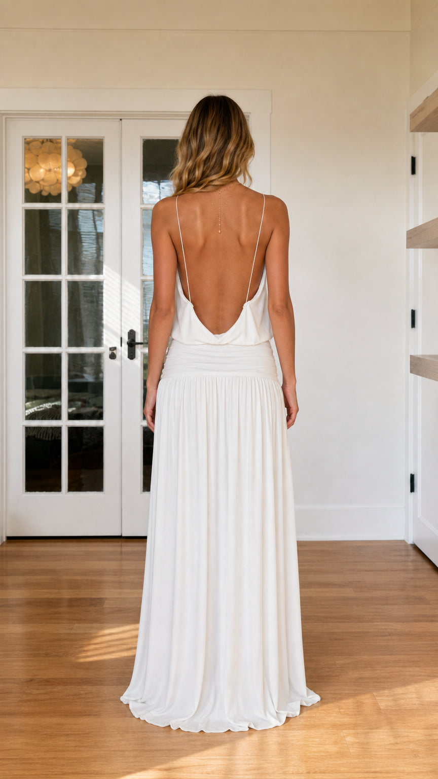 Back view showing low open back design