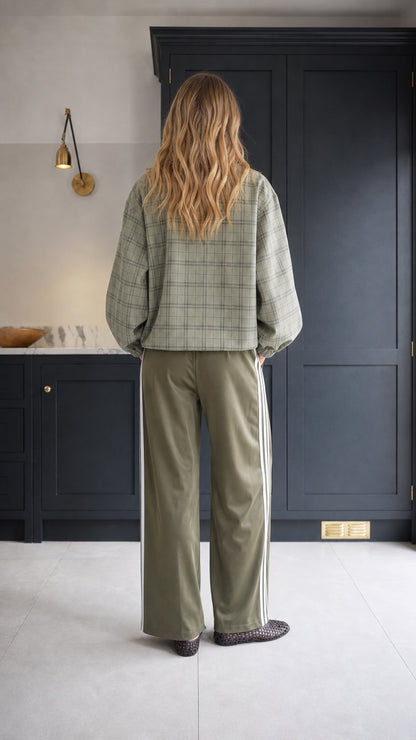 Sage green check casual blouson jacket back view