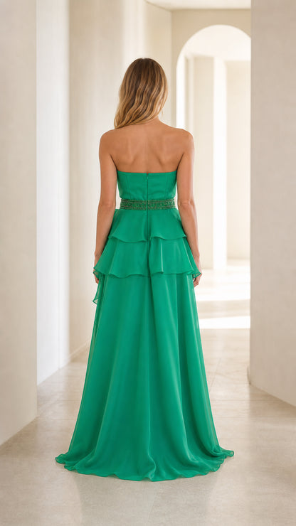 Back view of green formal gown