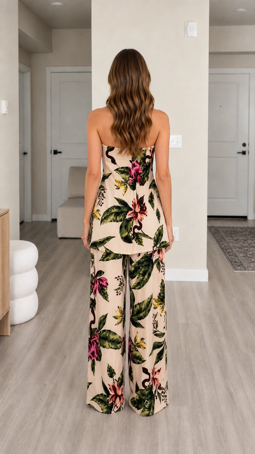 Back view of beige matching set