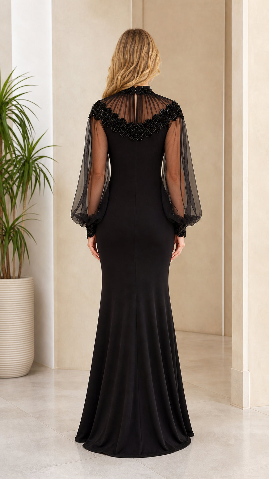 Back view of black evening dress