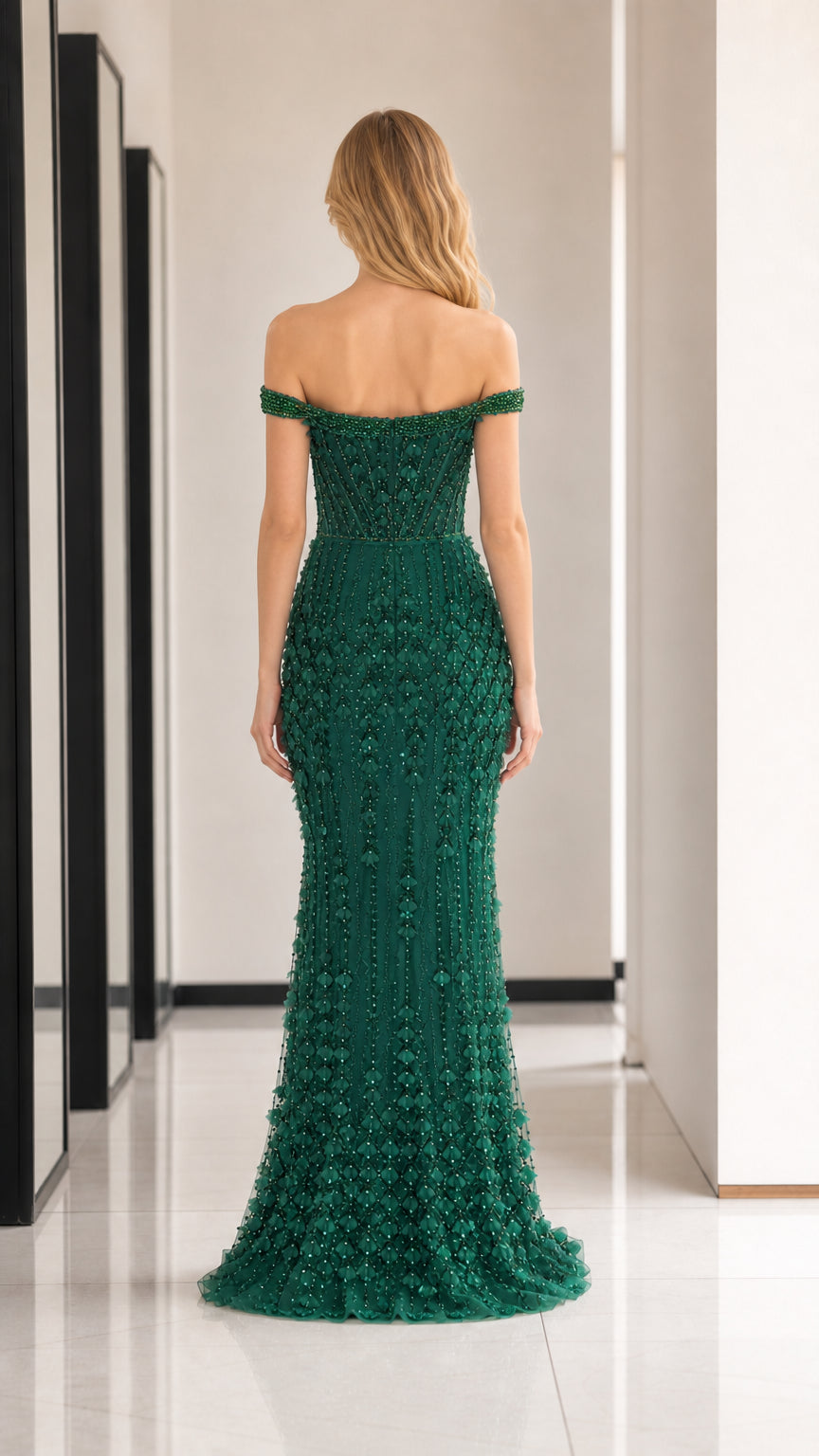 Emerald Green evening gown back view