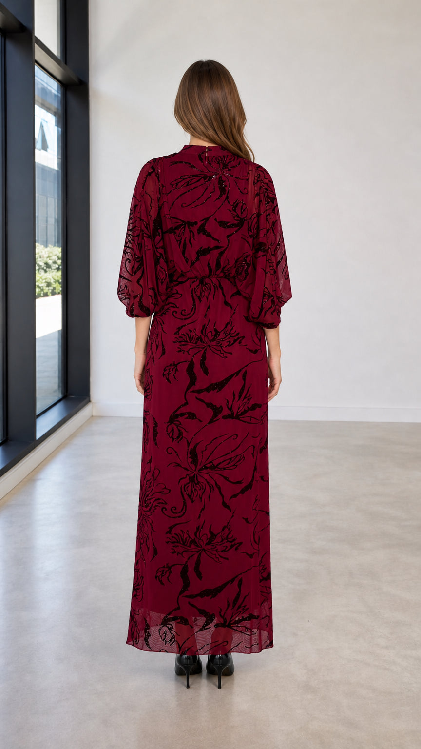 Back view of Burgundy maxi dress