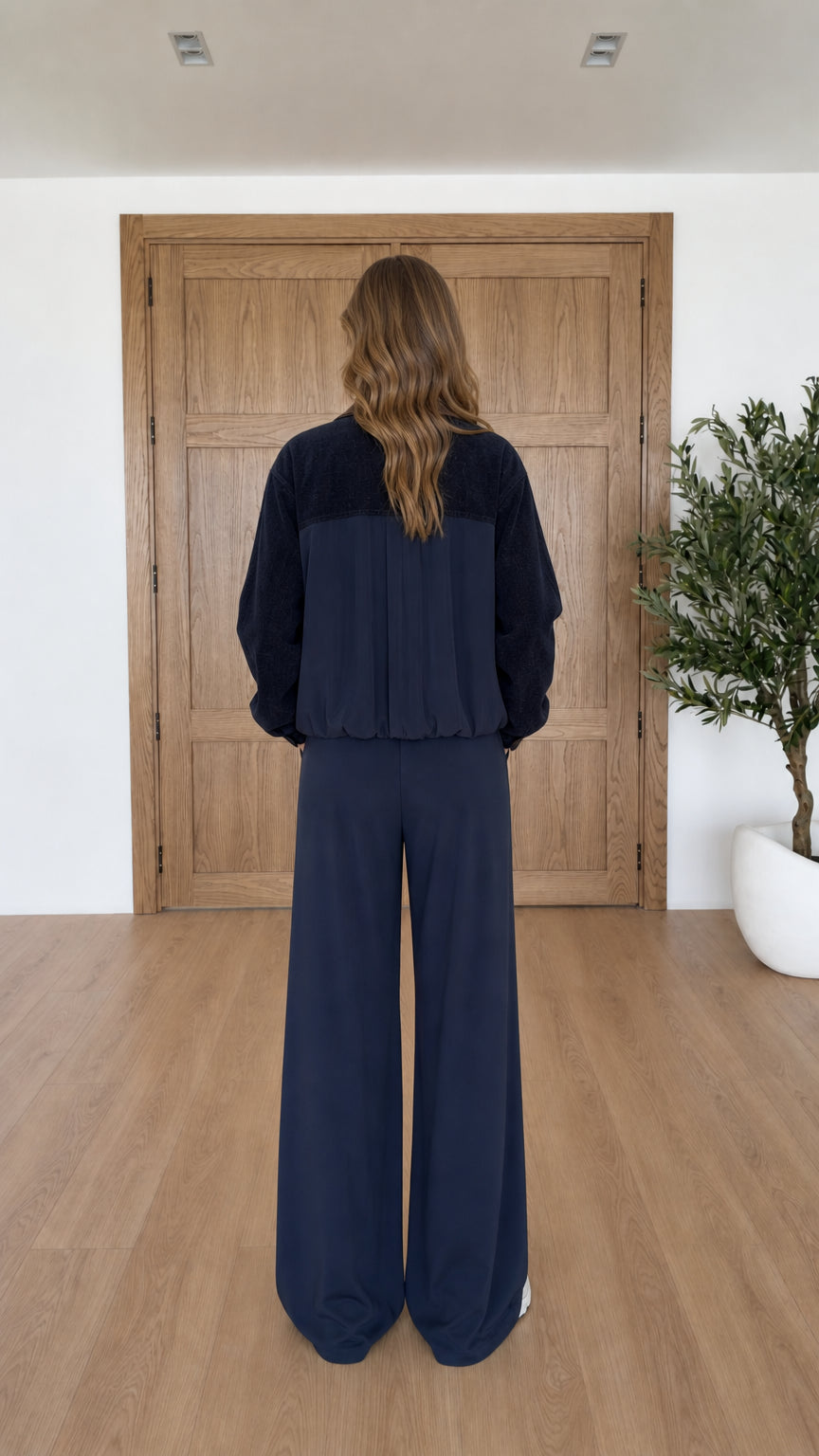 Back view of navy blue casual matching set