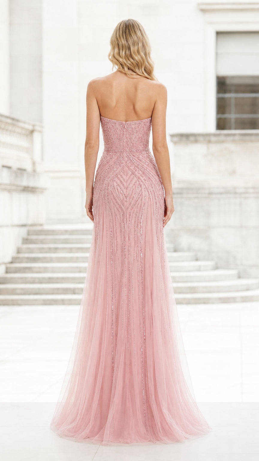 Back view of pink evening gown