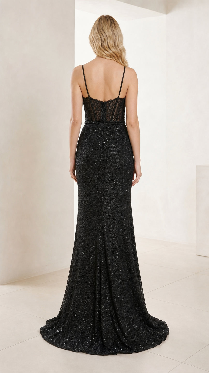 Back view of black formal gown
