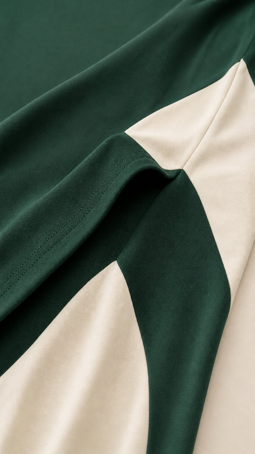 Close-up of fabric texture and contrast chevron panel