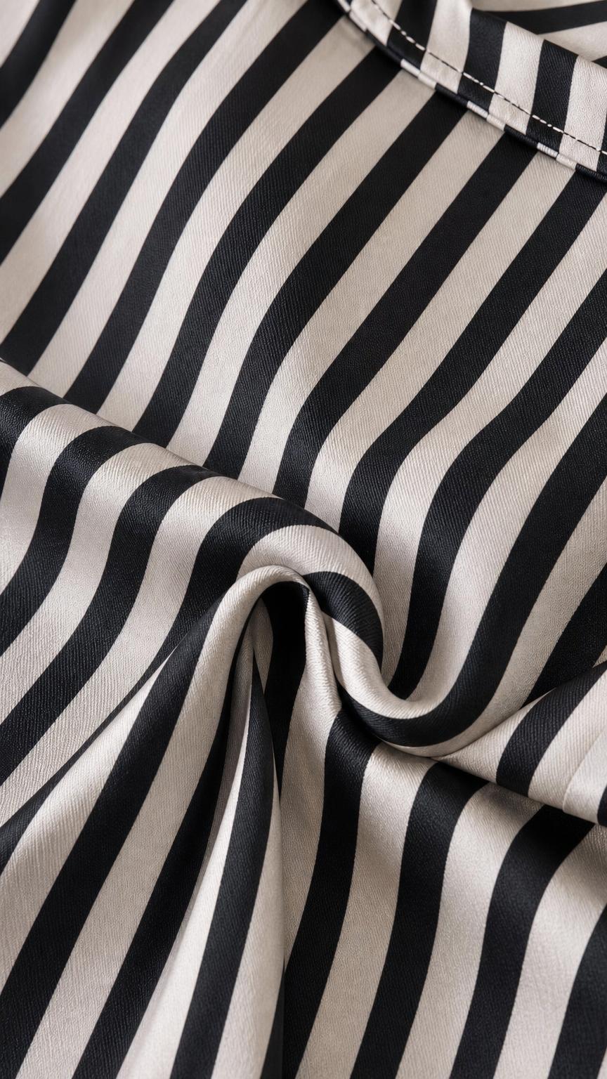 Close-up of smooth-looking black and white striped fabric texture
