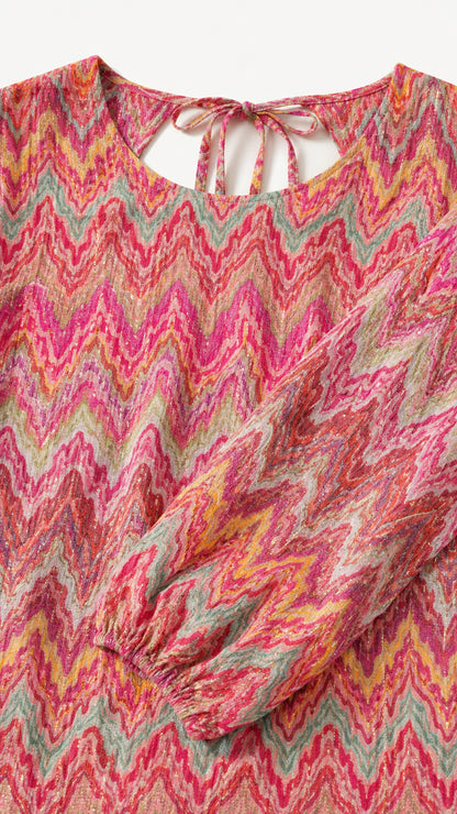 Close-up detail of chevron pattern fabric and sleeve cuff