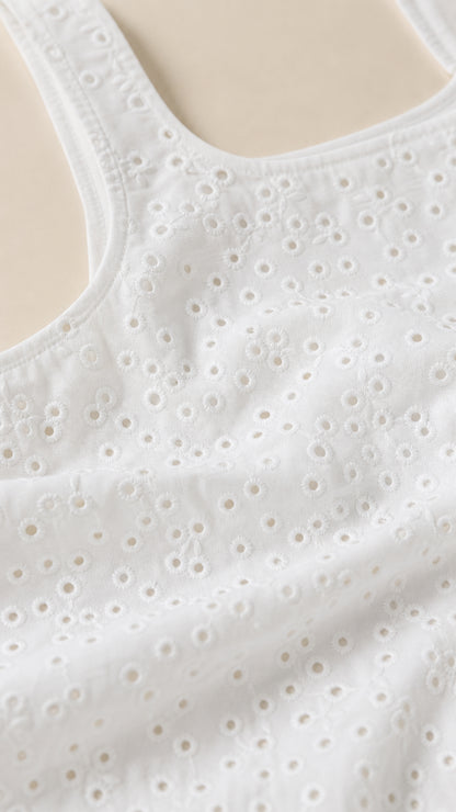 Close up texture of white eyelet embroidery fabric