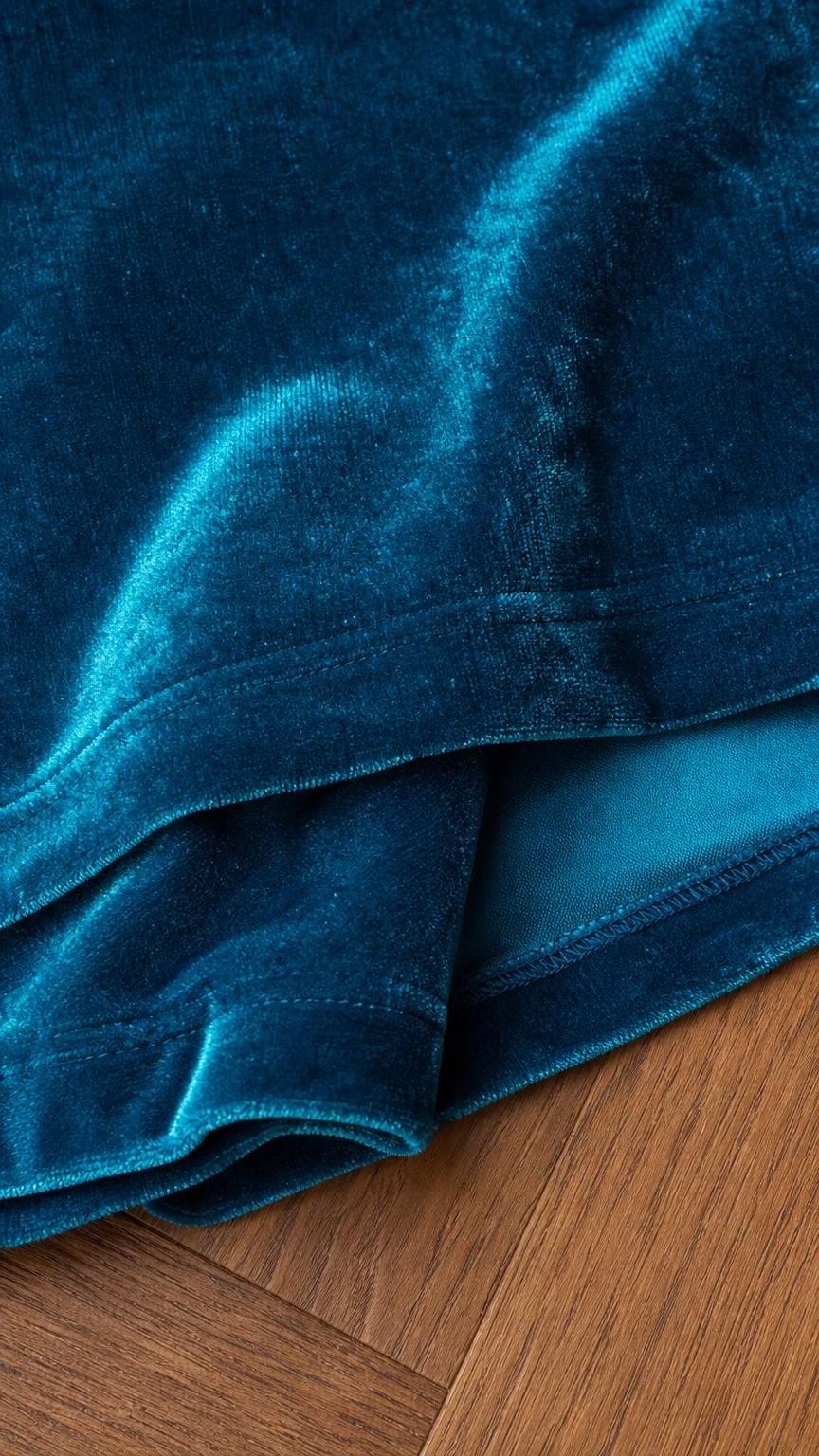 Close-up detail of Teal velvet fabric texture