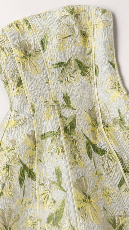 Close-up detail of textured floral jacquard fabric