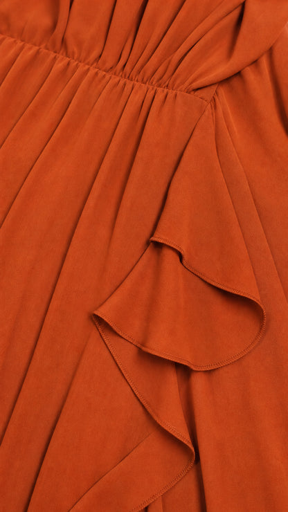 Close-up of chiffon fabric texture and cascading ruffles