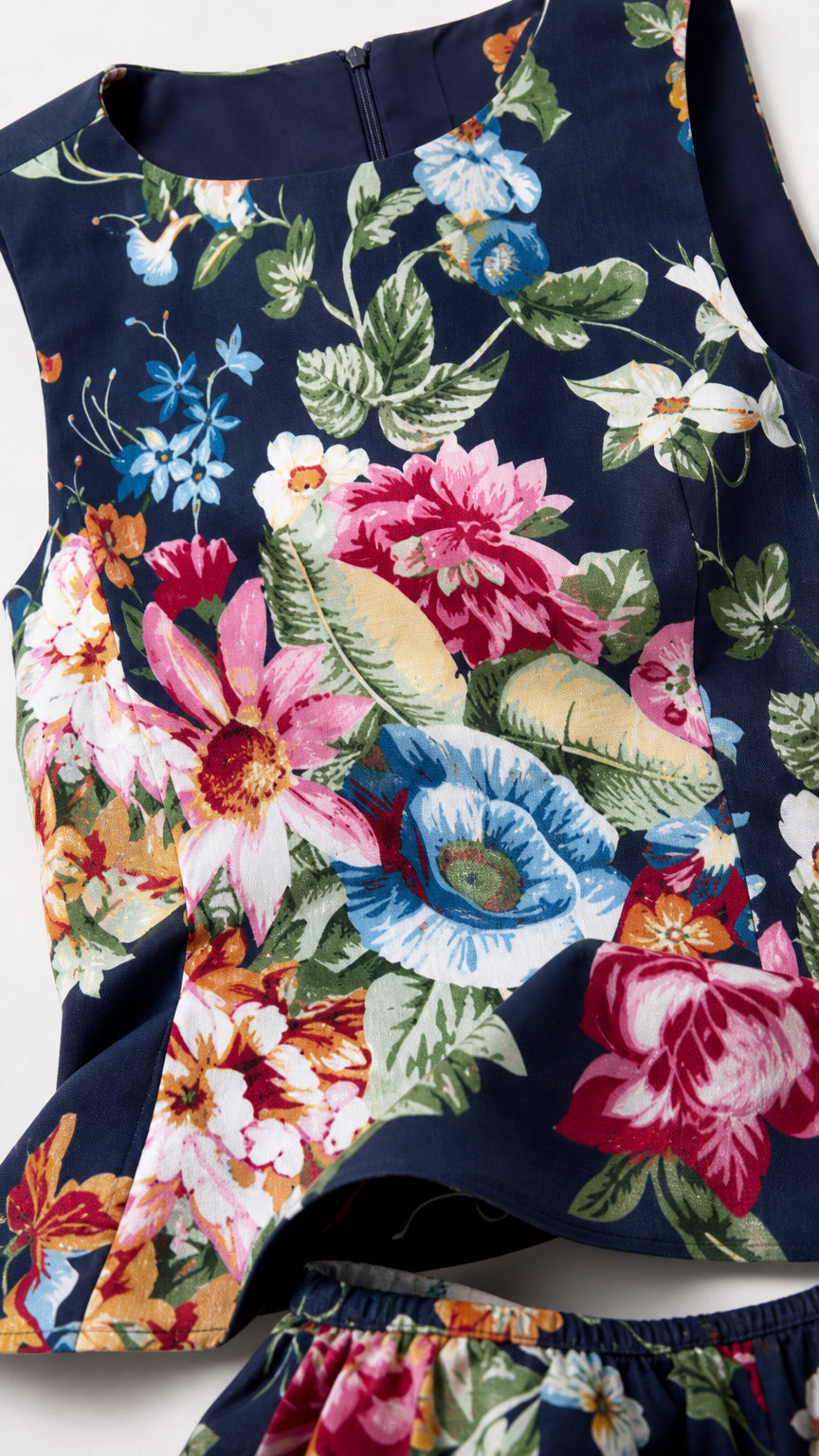 Close-up detail of floral pattern fabric and construction