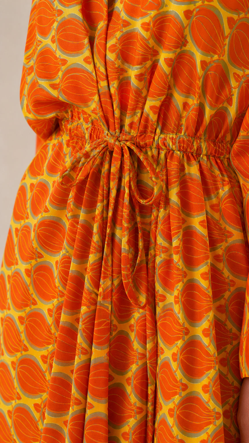 Close-up of adjustable drawstring waist and fabric detail