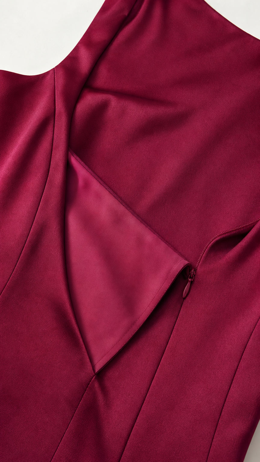 Close-up detail of side zipper and fabric finish