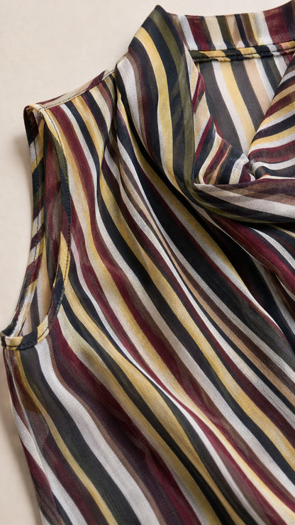 Close-up of fabric texture and multi-color stripe pattern