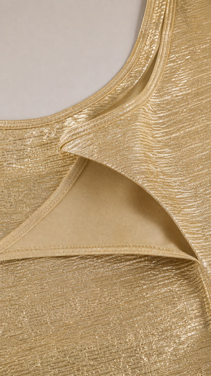 Metallic Shimmer Scoop Neck Bodycon Maxi Dress