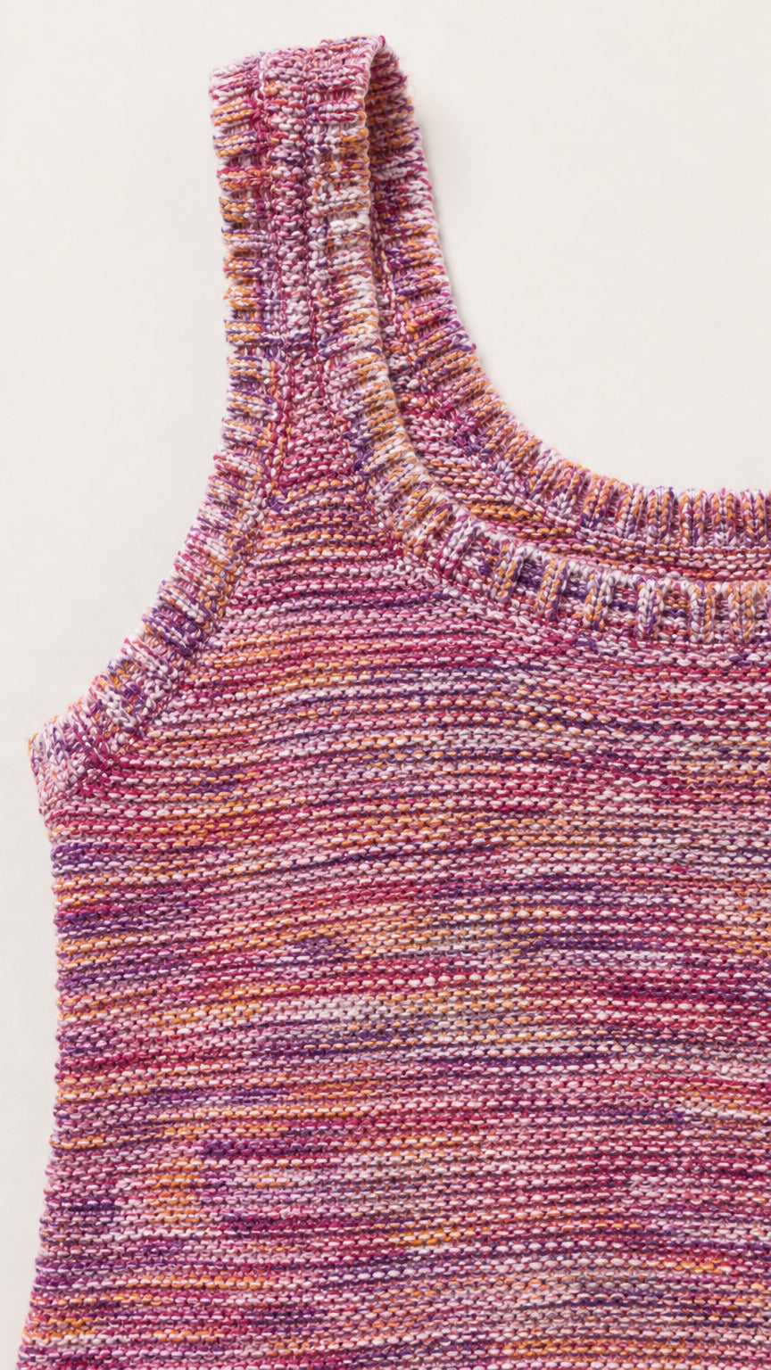 Close-up detail of neckline and textured knit pattern