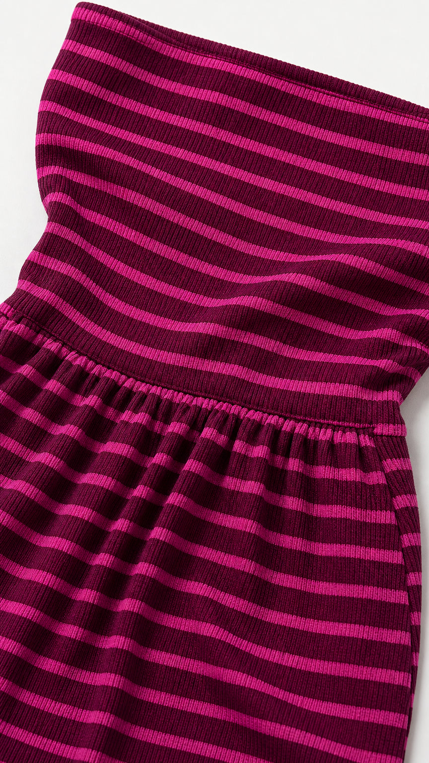 Close-up detail of the ribbed knit striped fabric and elastic waistband