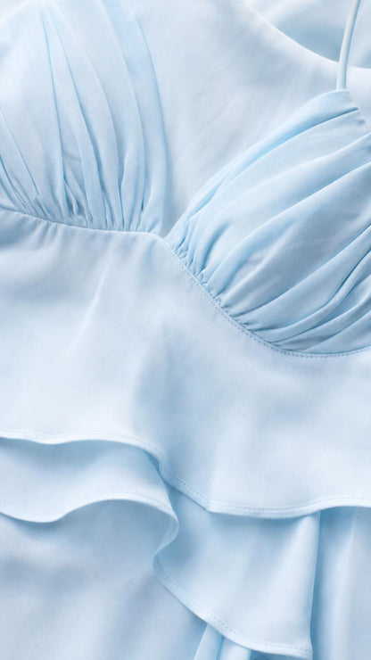 Close-up of bodice pleating and tiered fabric texture