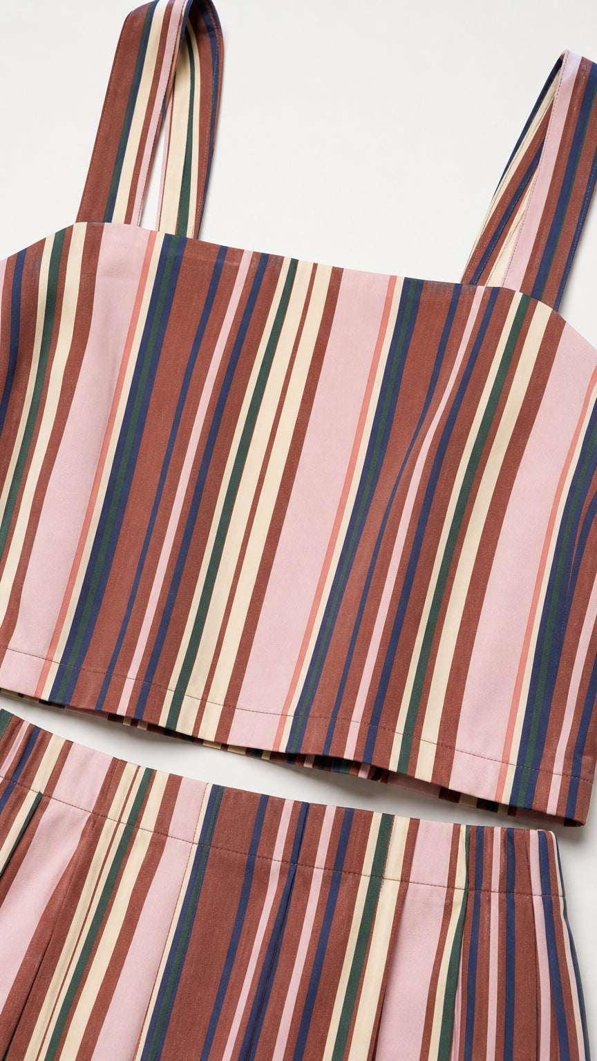 Close-up of striped fabric detail for top and skirt