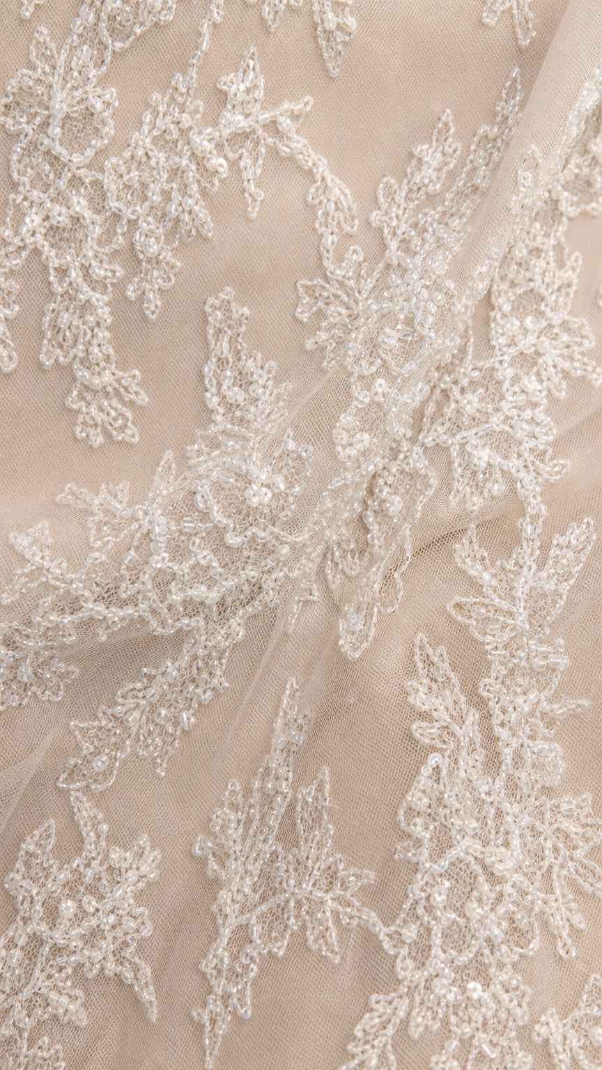 Close-up of intricate floral lace fabric texture and pattern