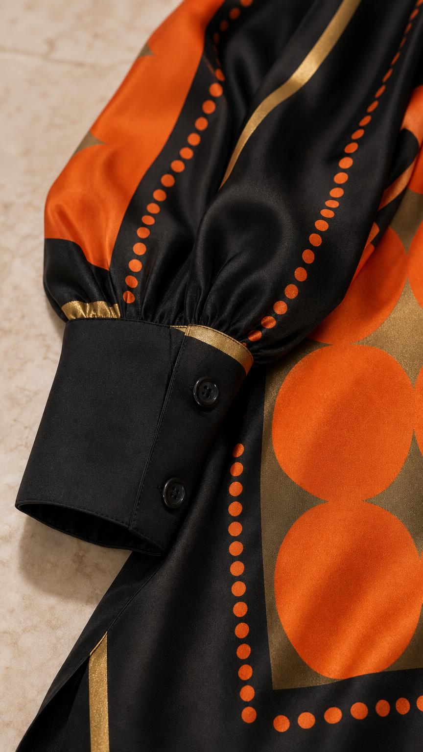 Close-up detail of sleeve cuff, buttons, and fabric texture