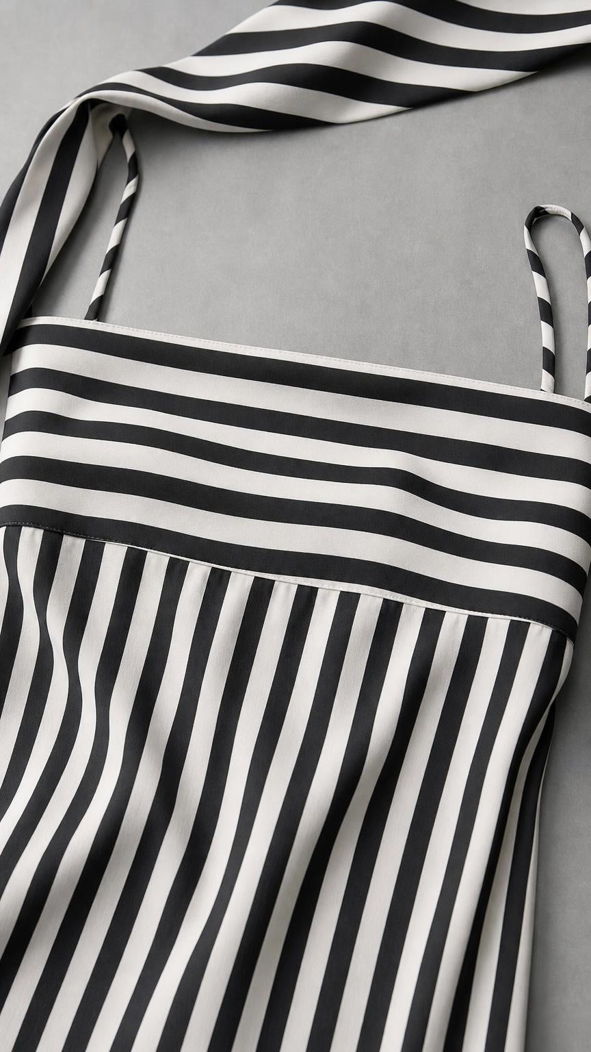 Close-up detail of the bodice and striped pattern