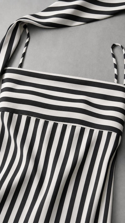 Close-up detail of the bodice and striped pattern